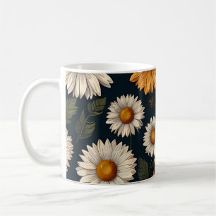 Daisy om mugg design mönster på djupt blå