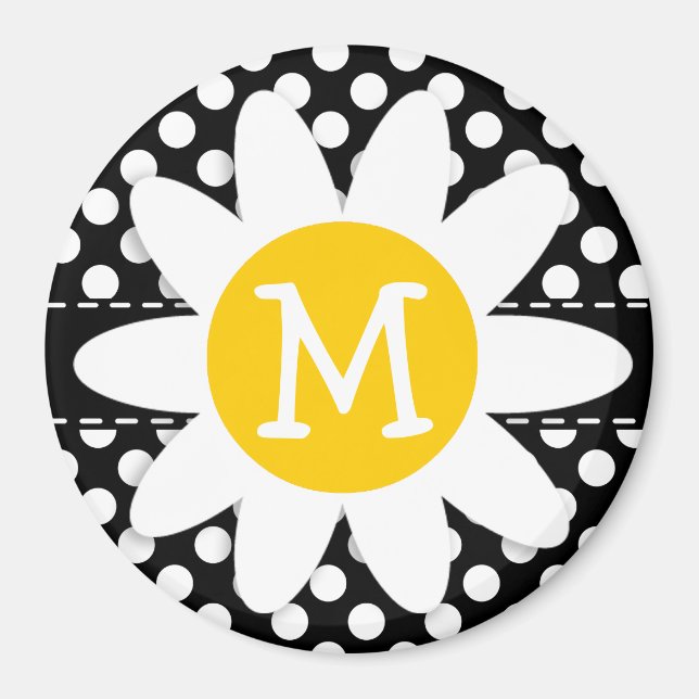 Daisy om Svarta och vita Polka dots Magnet (Framsidan)