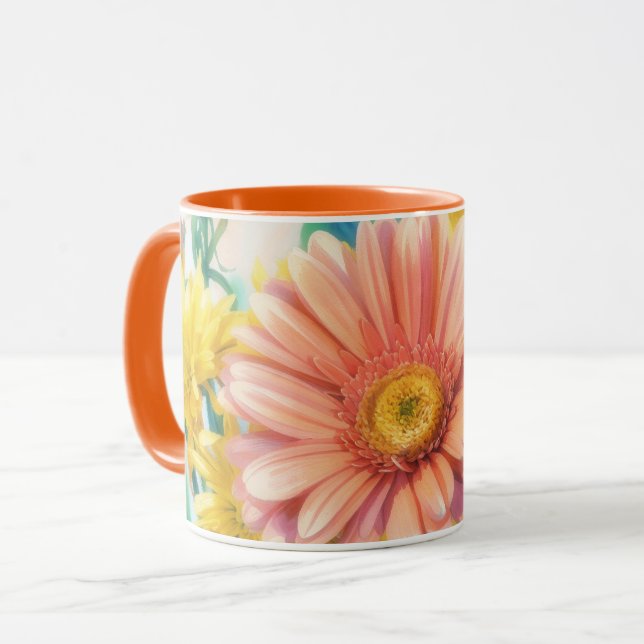 Daisy Orange Färgglada Blommor Konst Mugg (Framsida vänster)