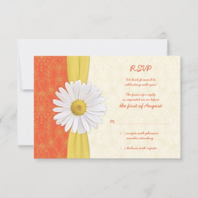 Daisy Orange, Gul, Elfenbensvit Bröllopssvarskort OSA Kort (Framsida)