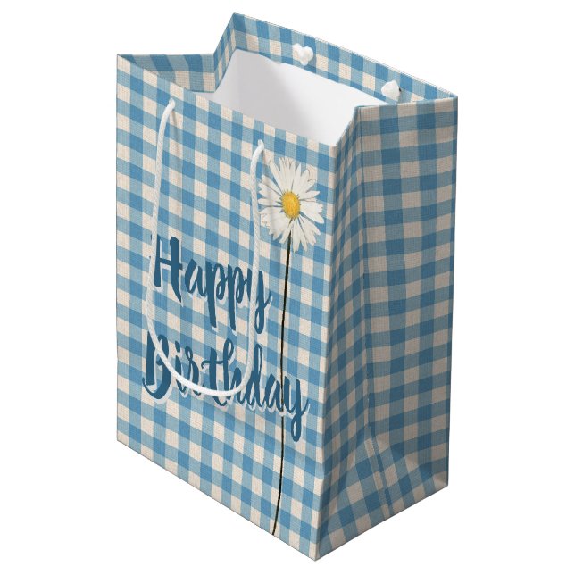 Daisy på Aqua Gingham Medium Gift Bag (Framsidan Vinklad)