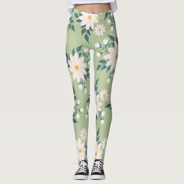Daisy på bakgrunden för PastellGrönt Leggings (Framsida)