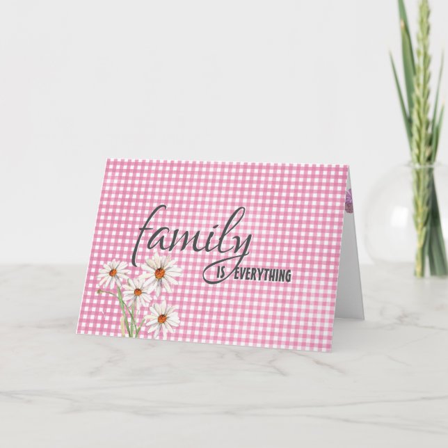 daisy på födelsedagspresent på rosa gingham kort (Framsida)