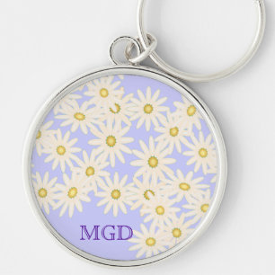 Daisy på högvärdig keychain för lila monogram rund silverfärgad nyckelring