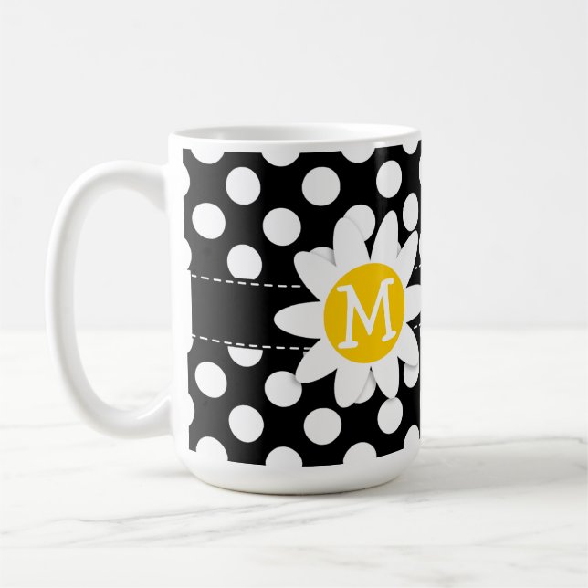 Daisy på svartvit polka dots kaffemugg (Vänster)