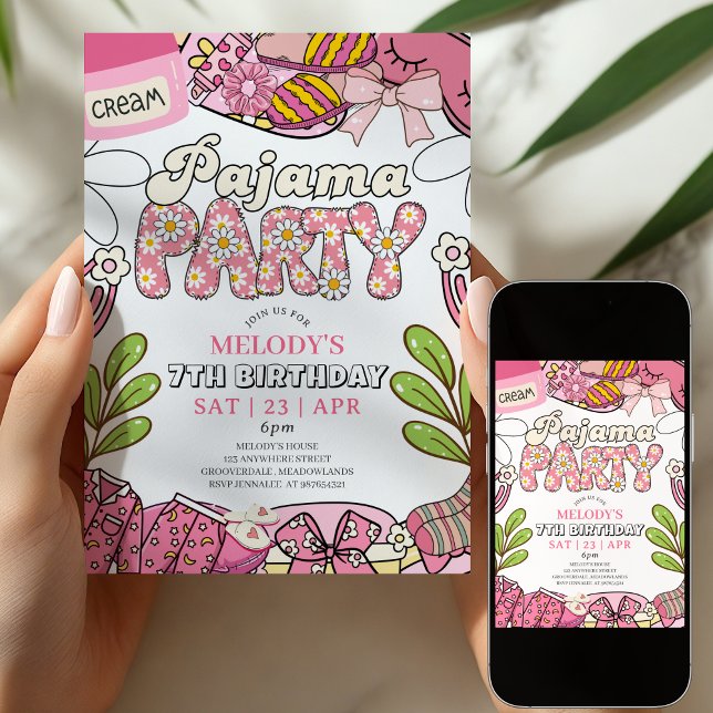 Daisy Pajama Party Birthday Invitation Inbjudningar (Skapare uppladdad)