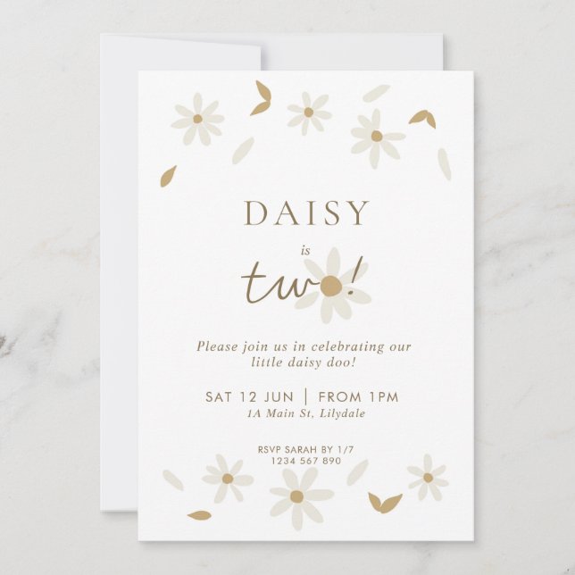 Daisy Party 2:a födelsedag - vit Inbjudningar (Framsida)