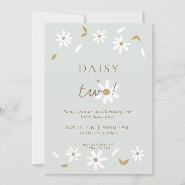 Daisy Party 2:a födelsedagsinbjudan - Sage Inbjudningar (Framsida)