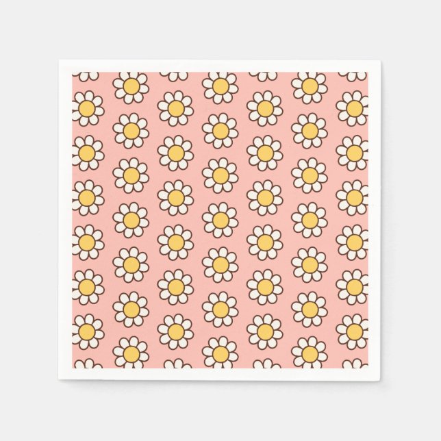 Daisy Pattern on Pastel Pink Spring Party Pappersservett (Framsidan)