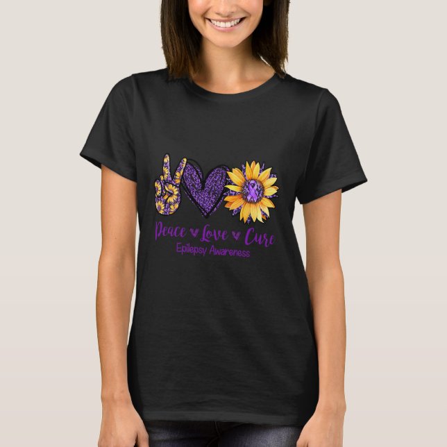 Daisy Peace Kärlek Cure Epilepsy Awareness Lila Ri T Shirt (Framsida)