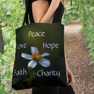 Daisy Peace Kärlek Hope Faith Charity Blommigt Grö Tygkasse
