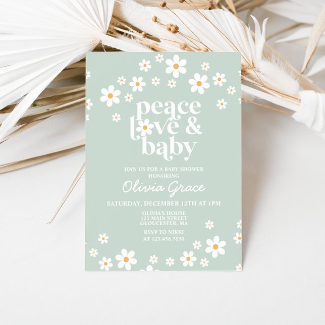 Daisy Peace Love Baby Shower Inbjudan (Skapare uppladdad)