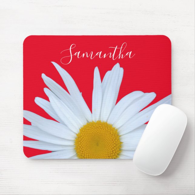 Daisy Photo Red Elegant White Script Musmatta (Med mus)
