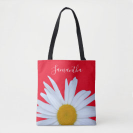 Daisy Photo Red Elegant White Script Toot Bag Tygkasse