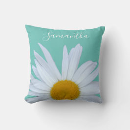 Daisy Photo Teal Grönt Elegant Vitskript Kudde