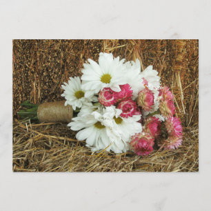 Daisy & Pink Bukett & Hö Land Bröllopsinbjudan Inbjudningar