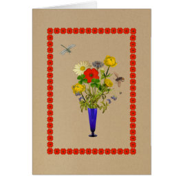 Daisy, poppies, kornblommor, buttercups bouquet hälsningskort