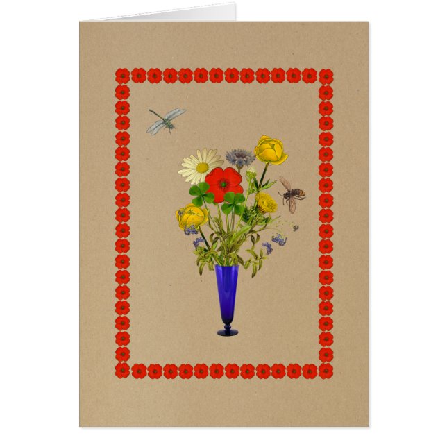 Daisy, poppies, kornblommor, buttercups bouquet hälsningskort (Framsidan)
