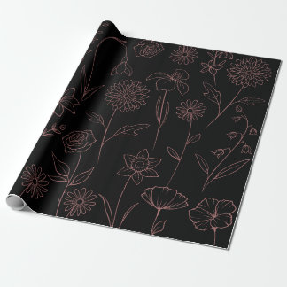 Daisy Poppies Larkspur Garden Mönster Rosa Black Presentpapper