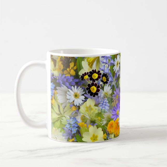Daisy ,Primrose, Daffodil Flowers Kaffemugg (Vänster)