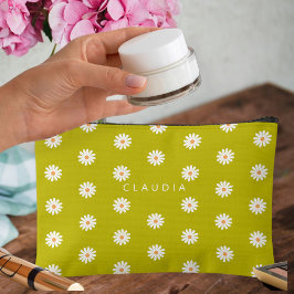 Daisy print vegan pencil case, zipper brush bag