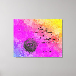 Daisy Rainbow Färg Birds Nest w Lao Tzu Quote Canvastryck