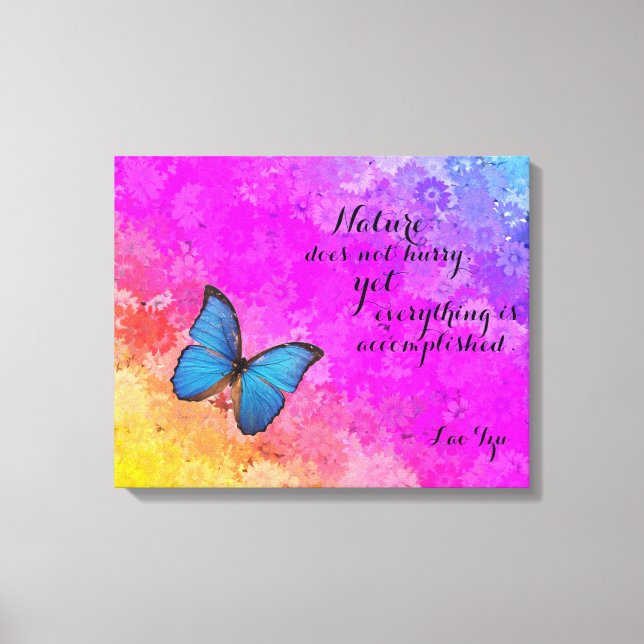 Daisy Rainbow Färg Blu Butterfly Lao Tzu Quote Canvastryck (Framsida)