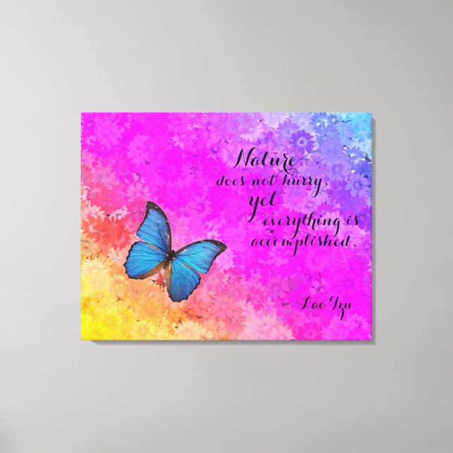 Daisy Rainbow Färg Blu Butterfly Lao Tzu Quote Canvastryck (Framsida)