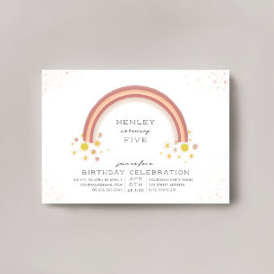 Daisy Rainbow Peach Rosa Birthday Inbjudningar