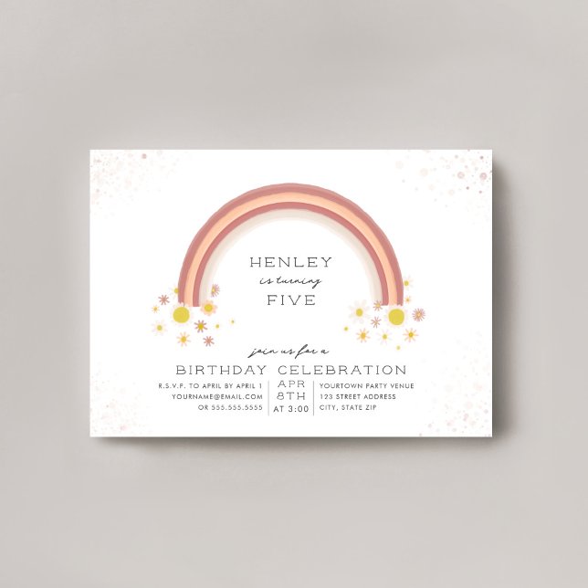 Daisy Rainbow Peach Rosa Birthday Inbjudningar (Skapare uppladdad)