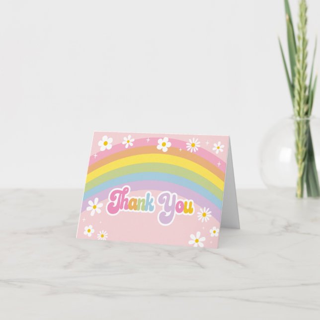 Daisy Rainbow Retro Birthday Tack Kort (Framsida)