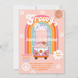 Daisy Rainbow Van Groovy Ett första födelsedag Par Inbjudningar
