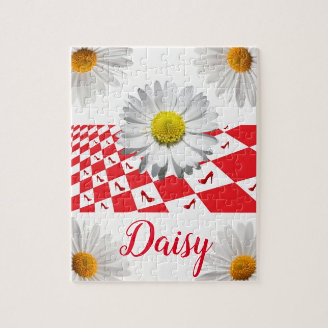 Daisy Red Checkered Jigszawa Puzzle Pussel (Vertikal)