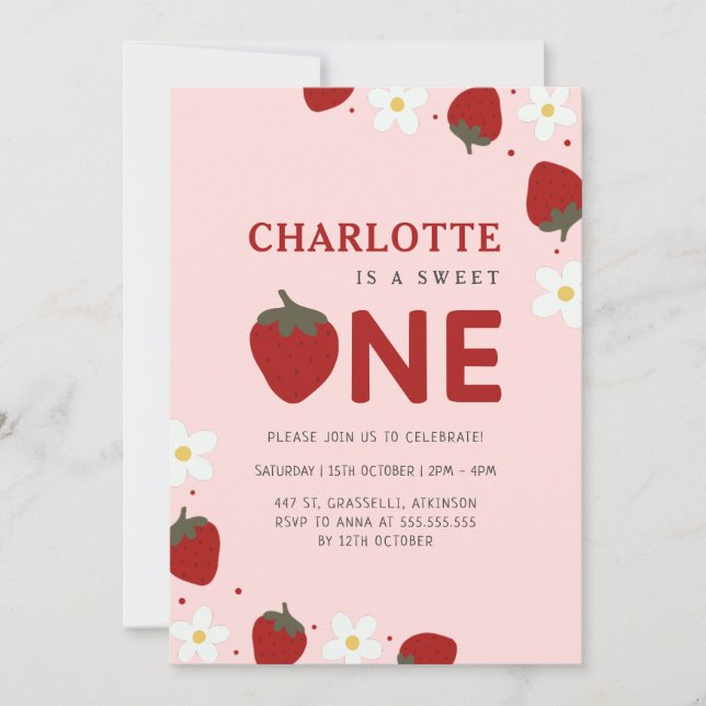 Daisy Red Strawberry 1:a sommardagen Inbjudningar (Framsida)