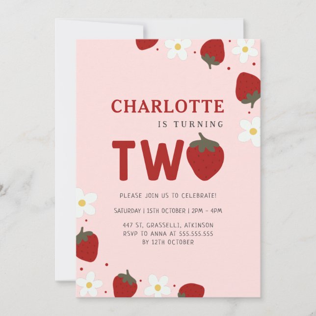 Daisy Red Strawberry 2:a sommardagen Inbjudningar (Framsida)