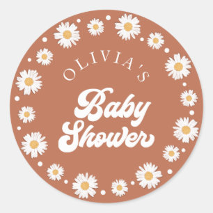 Daisy Retro Baby Shower   Runt Klistermärke