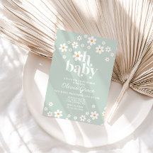 Daisy Retro Blommig Baby Shower Inbjudan