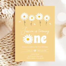 Daisy Retro Boho Party Gult Girl First Birthday Inbjudningar