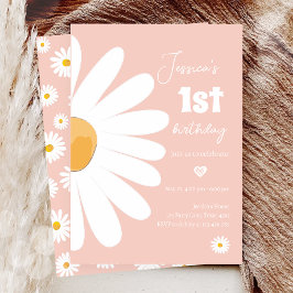 Daisy Retro Boho Party Rosa Girl First Birthday Inbjudningar