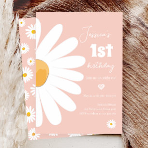 Daisy Retro Boho Party Rosa Girl First Birthday Inbjudningar