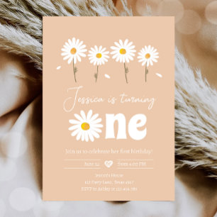 Daisy Retro Boho Party Sand Girl First Birthday Inbjudningar