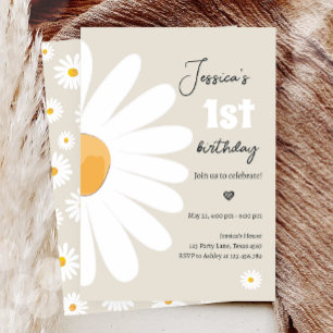Daisy Retro Boho Party Sand Girl First Birthday Inbjudningar