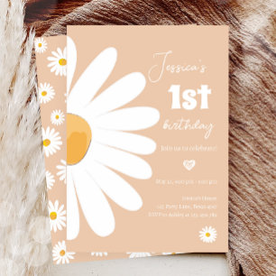 Daisy Retro Boho Party Sand Girl First Birthday Inbjudningar