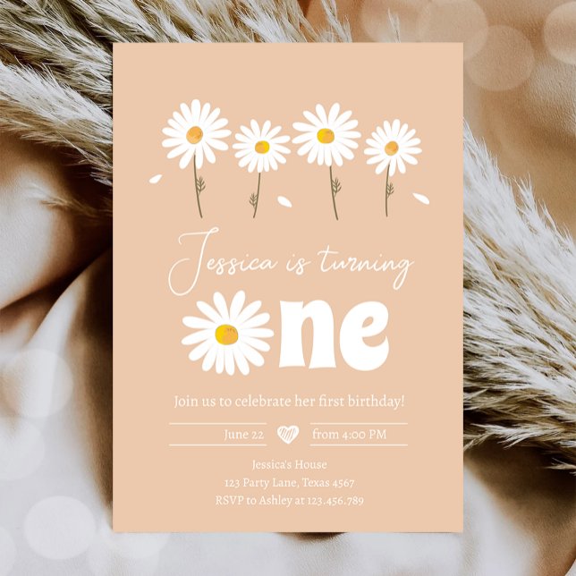 Daisy Retro Boho Party Sand Girl First Birthday Inbjudningar (Skapare uppladdad)