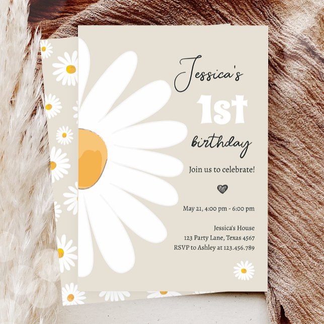 Daisy Retro Boho Party Sand Girl First Birthday Inbjudningar (Skapare uppladdad)