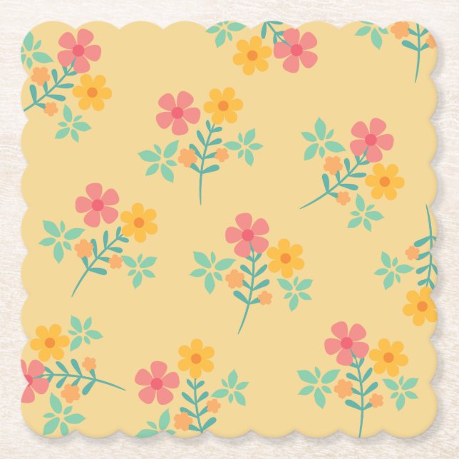 Daisy Retro Bouquet Mönster i Gult Underlägg Papper (Framsida)