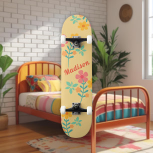 Daisy Retro Bouquet Mönster i Skateboard Gult