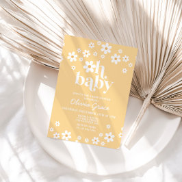 Daisy Retro gul Blommig Baby Shower Inbjudan