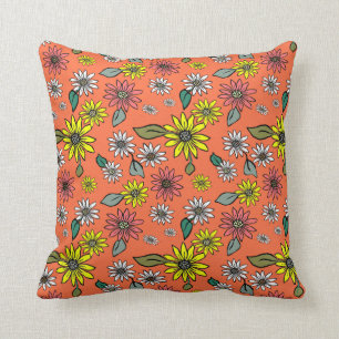 Daisy Retro-Orange Dekorativ kudde på kvadrat
