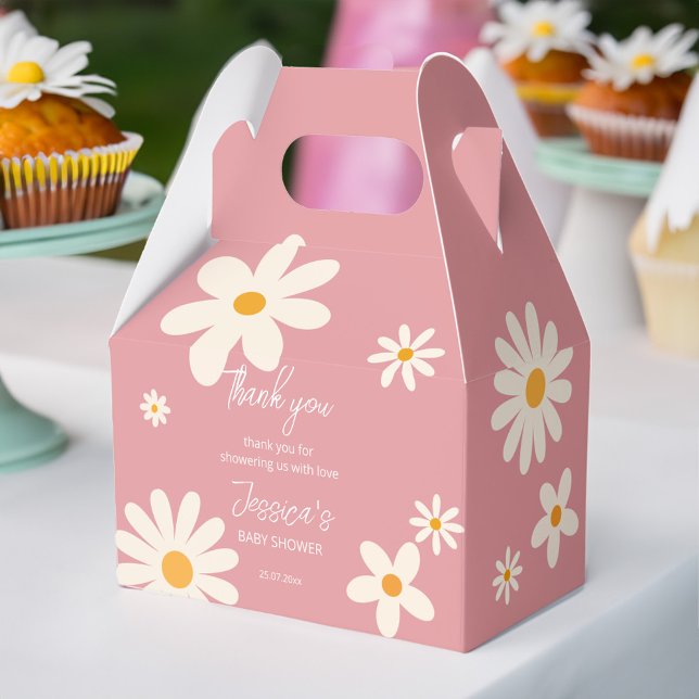 Daisy retro rosa ökenduschboho presentaskar (Daisy retro pink desert baby shower boho favor box baby shower favors personalized favor box)